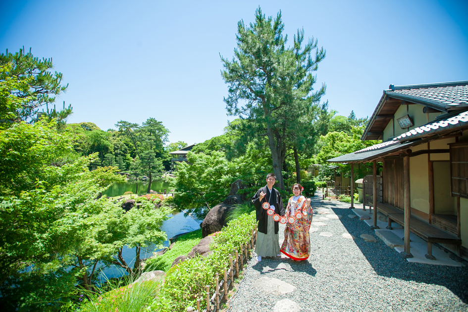 名古屋 和装前撮り 日本庭園でのウェディングフォト 1