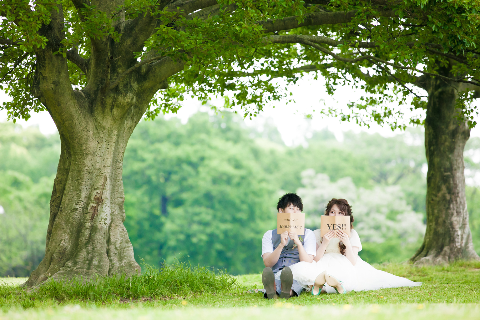 名古屋 洋装ロケーション 前撮り 公園でのドレス撮影