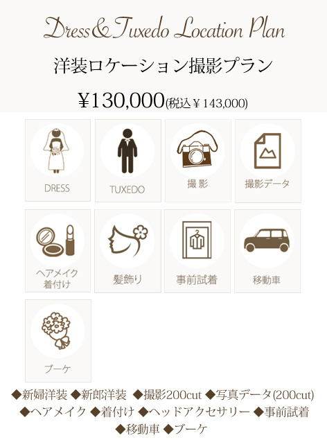 洋装ロケーションプラン詳細 | 名古屋で安く済ませるフォトウェディング