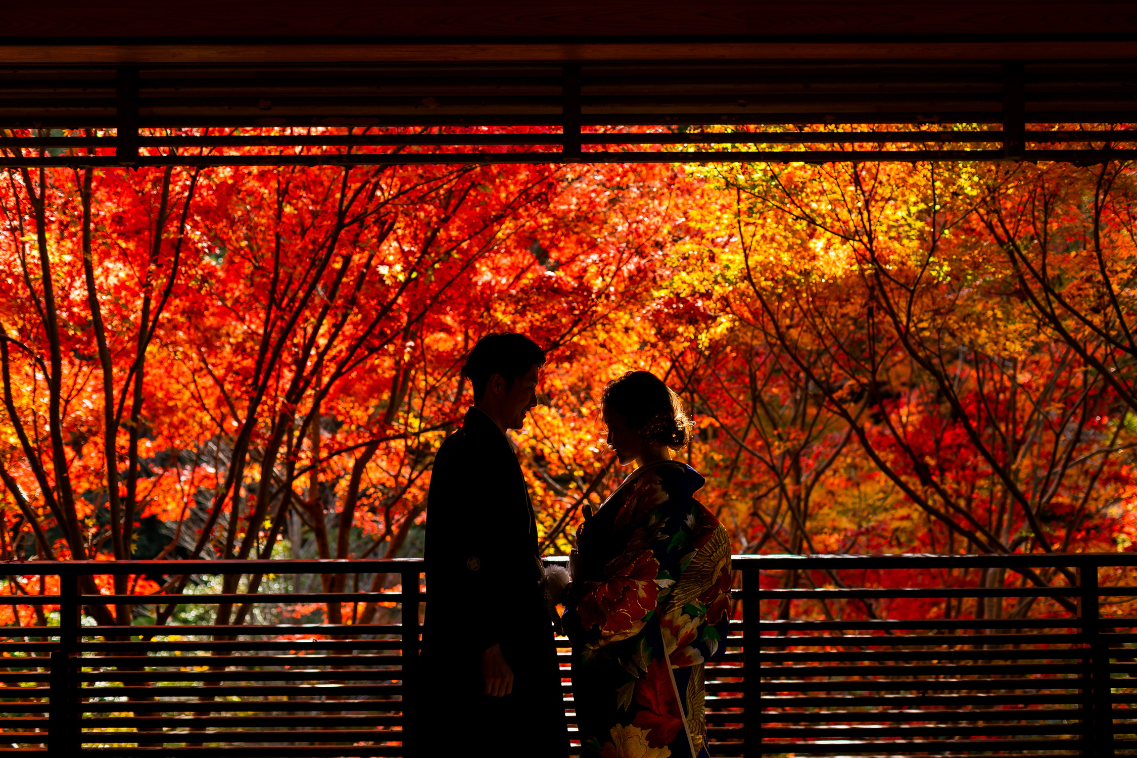 東山植物園での和装ロケーションフォト｜紅葉での前撮り