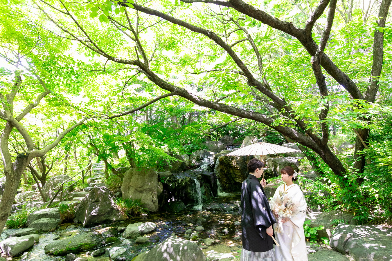 白鳥庭園和装前撮りロケーションフォト|新緑