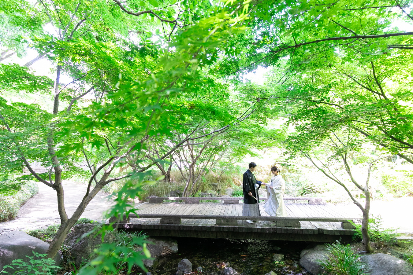 白鳥庭園和装前撮りロケーションフォト｜橋