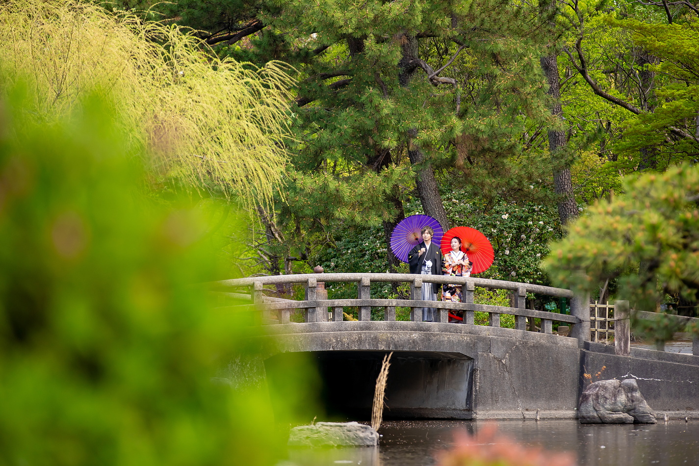 和装前撮りロケーションフォト鶴舞公園の橋