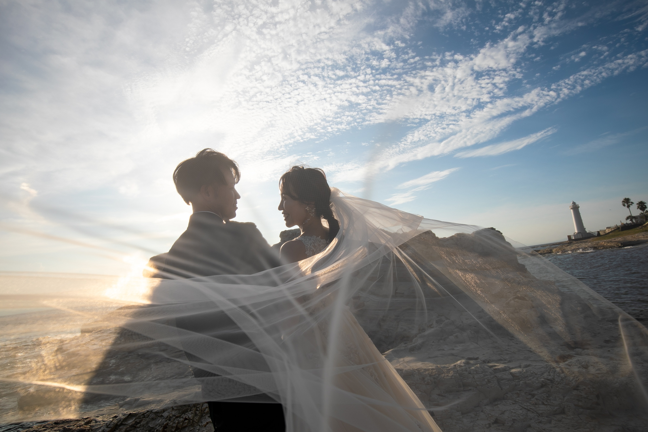 野間灯台ロケーションフォト名古屋　サンライズデジタル　ベール越し