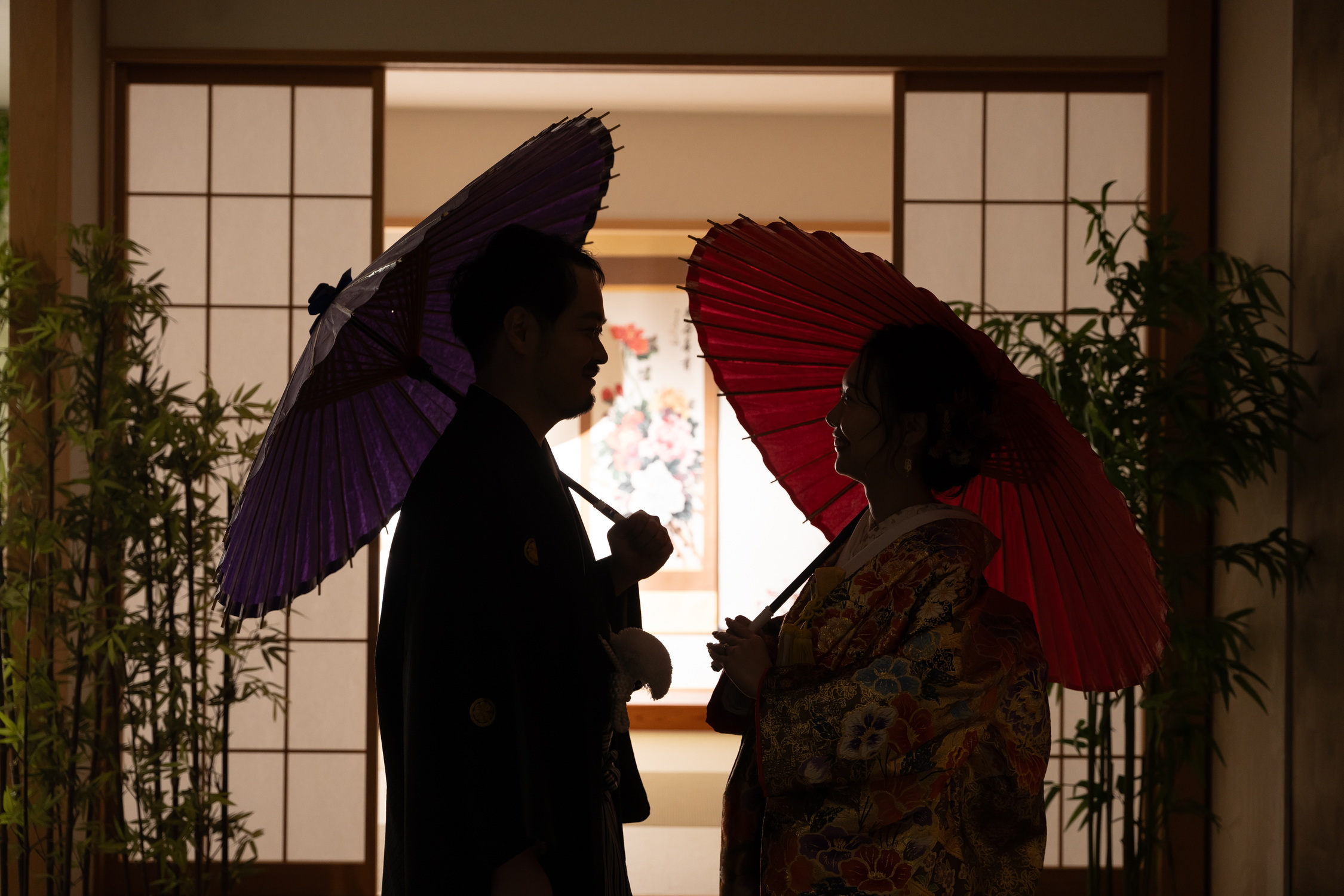 和装前撮り名古屋のフォトスタジオでシルエットショット